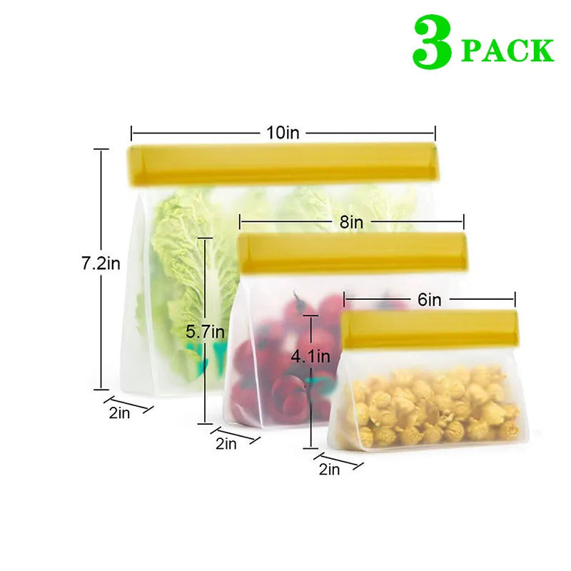 Reusable Food Storage Bag Upgrade Leakproof Top Stand Up Freezer Sandwich Ziplock Bag Silicone PEVA Food Preservation Shut Bag