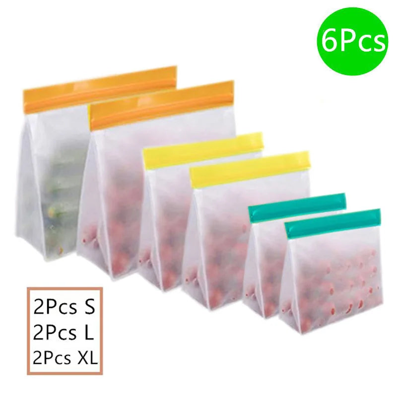 Reusable Food Storage Bag Upgrade Leakproof Top Stand Up Freezer Sandwich Ziplock Bag Silicone PEVA Food Preservation Shut Bag