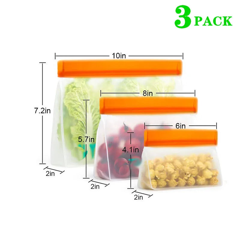 Reusable Food Storage Bag Upgrade Leakproof Top Stand Up Freezer Sandwich Ziplock Bag Silicone PEVA Food Preservation Shut Bag