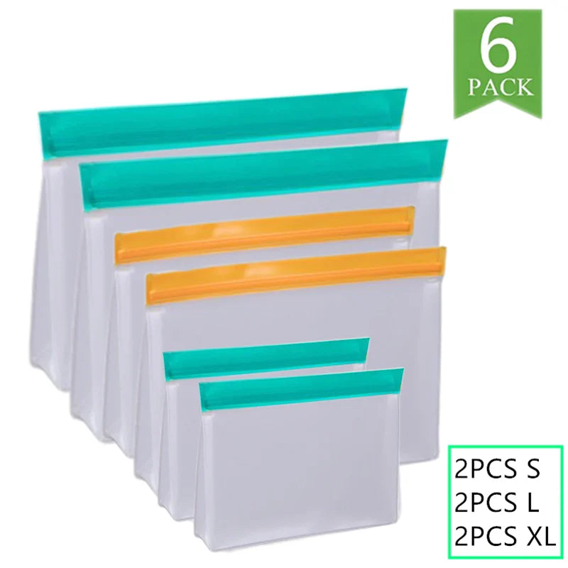 Reusable Food Storage Bag Upgrade Leakproof Top Stand Up Freezer Sandwich Ziplock Bag Silicone PEVA Food Preservation Shut Bag