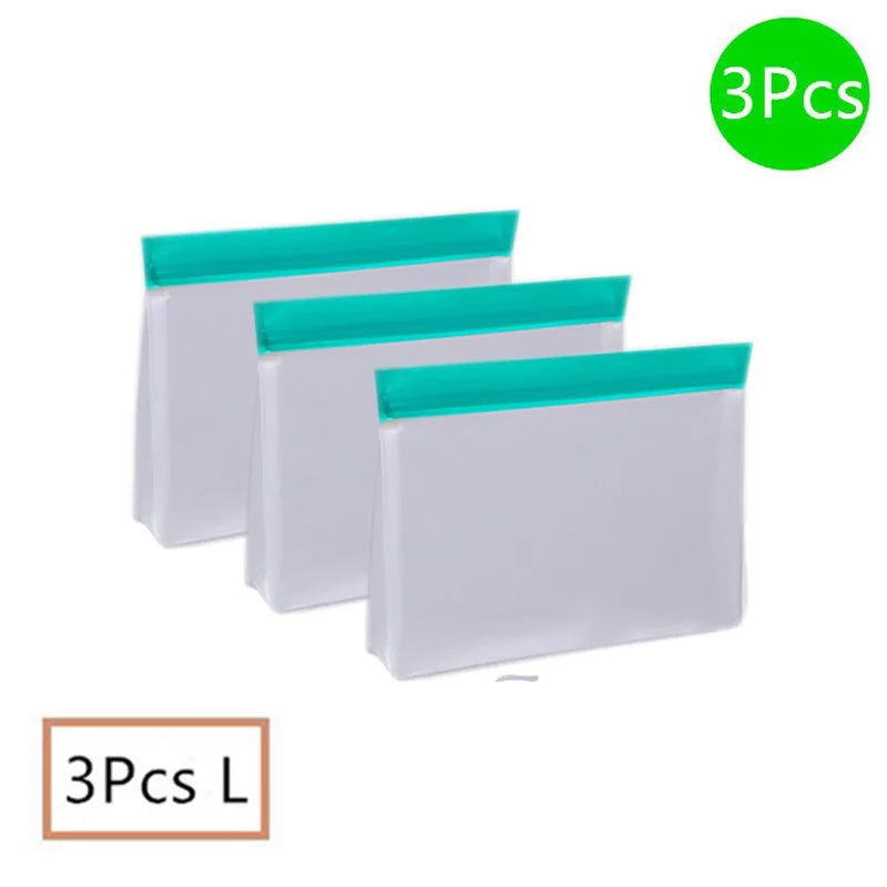 Reusable Food Storage Bag Upgrade Leakproof Top Stand Up Freezer Sandwich Ziplock Bag Silicone PEVA Food Preservation Shut Bag