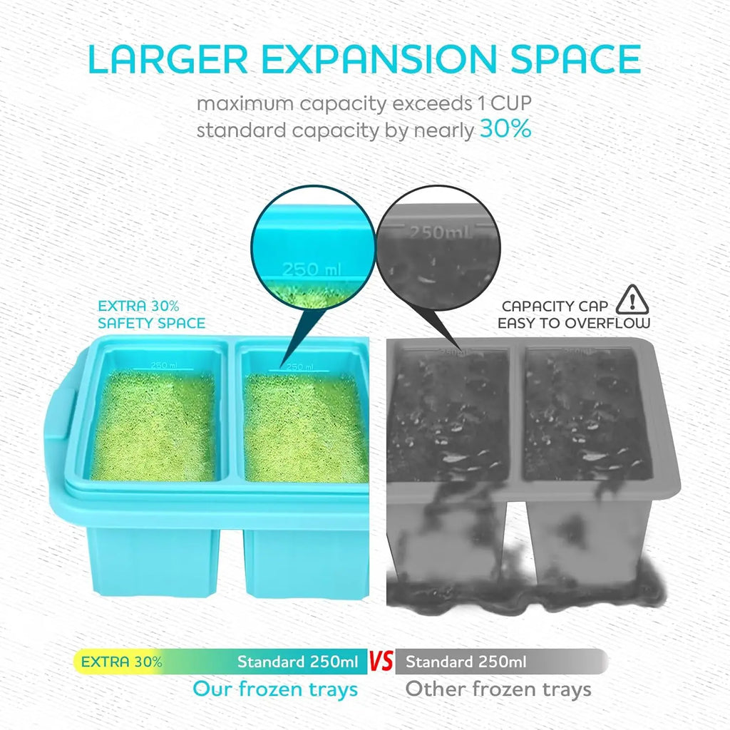 Silicone Freezer Tray With Lid-Soup Freezer Container molds-Extra Large Ice Cube Tray For freezing soup sauces Dishwasher-Safe