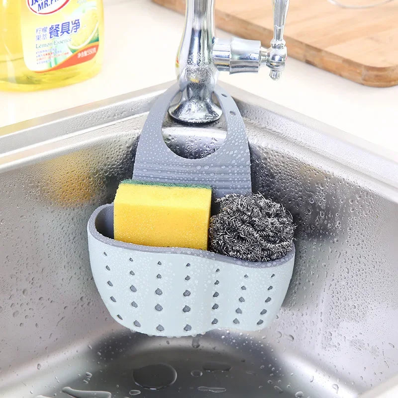 Home Storage Drain Basket Kitchen Sink Holder Adjustable Soap Sponge Shlf Hanging Drain Basket Bag Kitchen Accessories