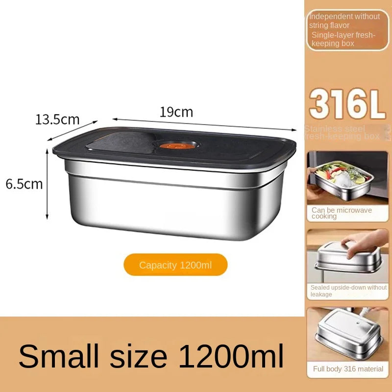 316 Stainless Steel Crisper, Lunch Box, Sealed Leak-proof Bento Box, Refrigerator Freezer Storage Box, Camping Lunch Box
