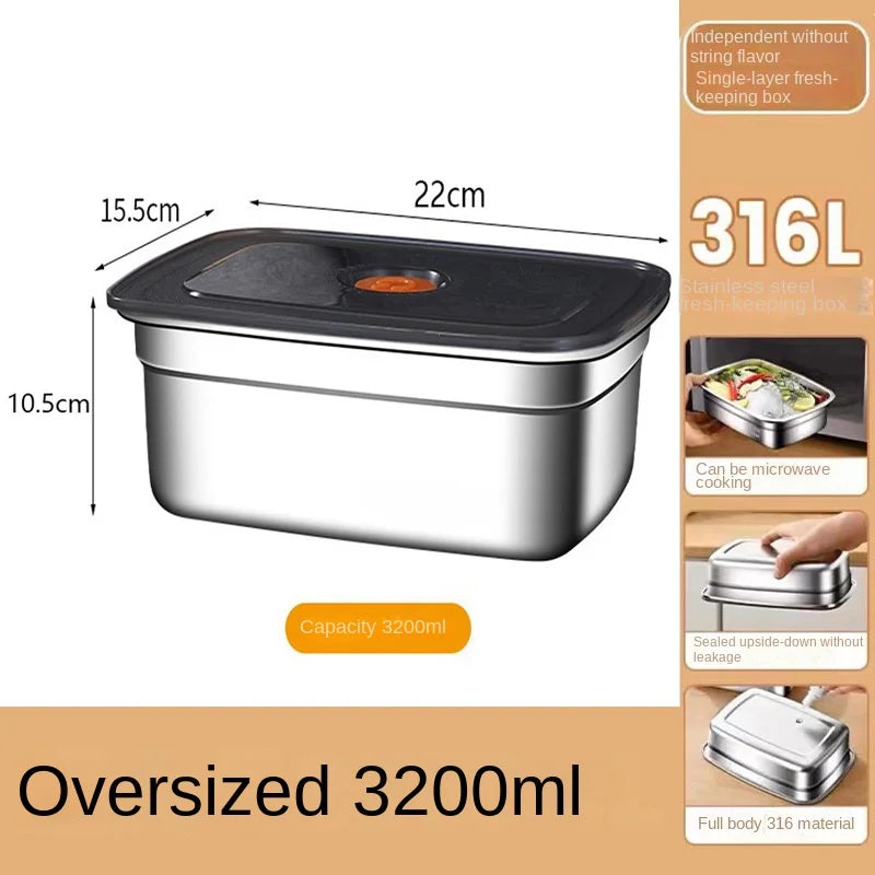 316 Stainless Steel Crisper, Lunch Box, Sealed Leak-proof Bento Box, Refrigerator Freezer Storage Box, Camping Lunch Box