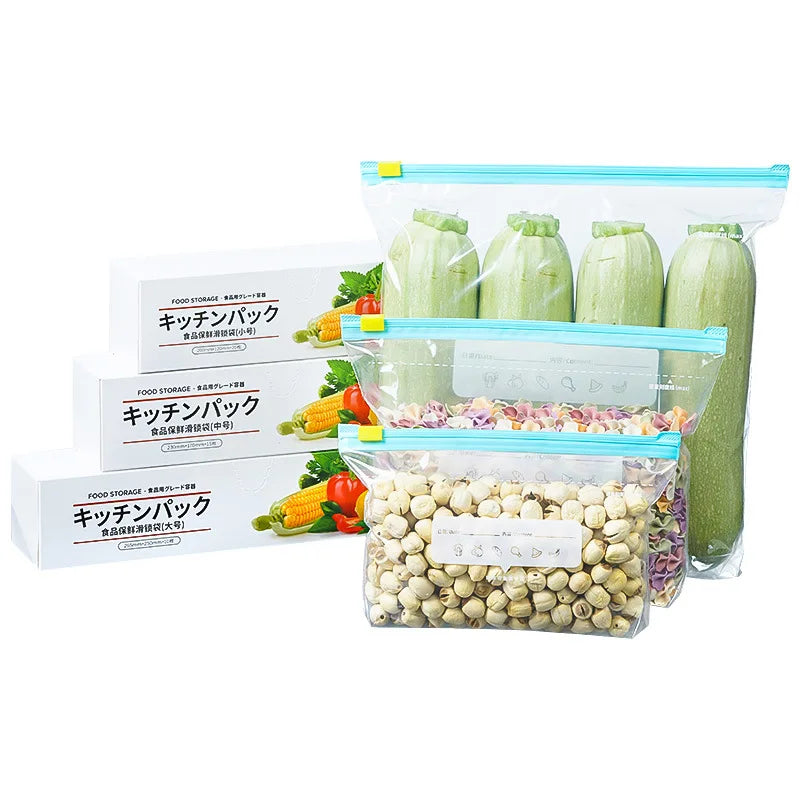 Zip Lock Food Storage Bags, Thick Freezer Bags For Fridge, Microwave Safe, Reusable, Suitable For Organizing (3 Sizes)