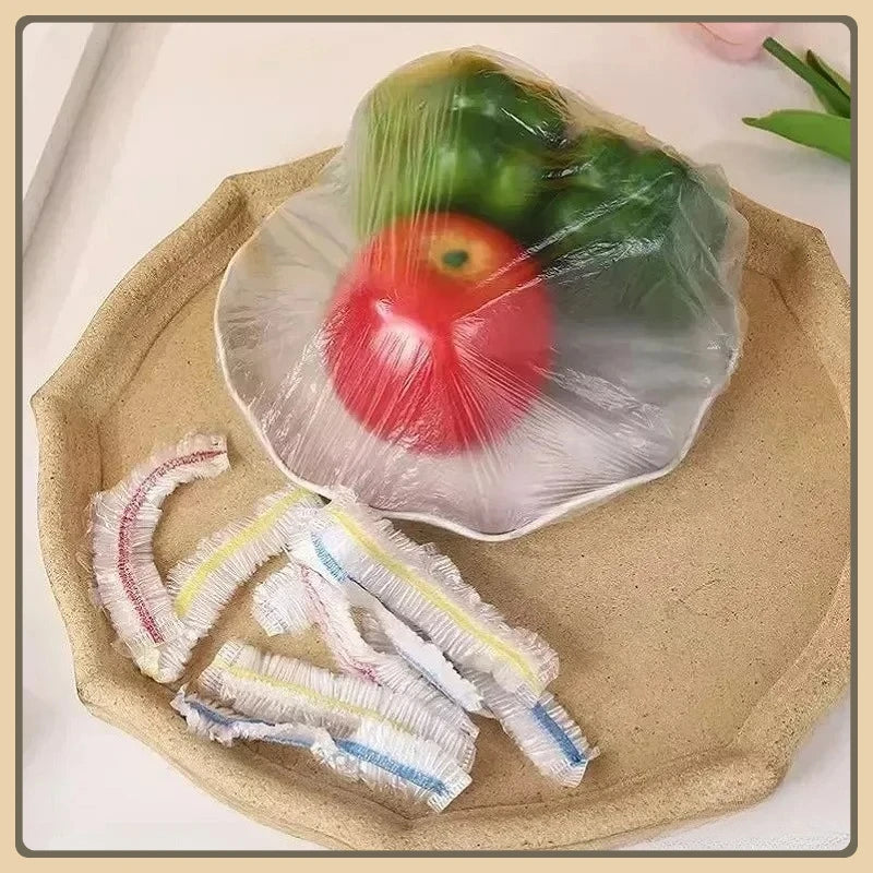 Colorful Disposable Food Cover Dust Food Grade Fresh Lids Elastic Plastic Wrap Shower Cap Fruit Food Cover Fresh Keeping Bag