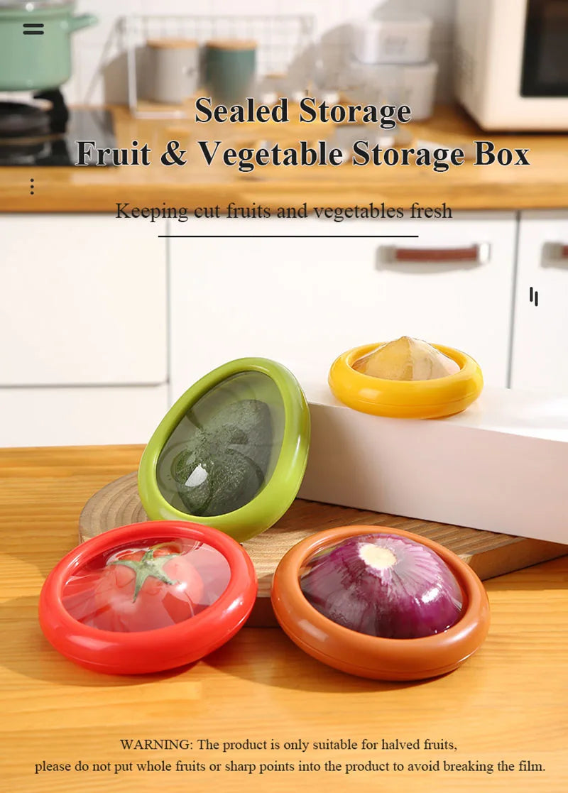 Fruit Vegetable Airtight Fresh Storage Box Lemon Tomato Avocado Preservation Seal Cover Transparent Reusable Kitchen Tools
