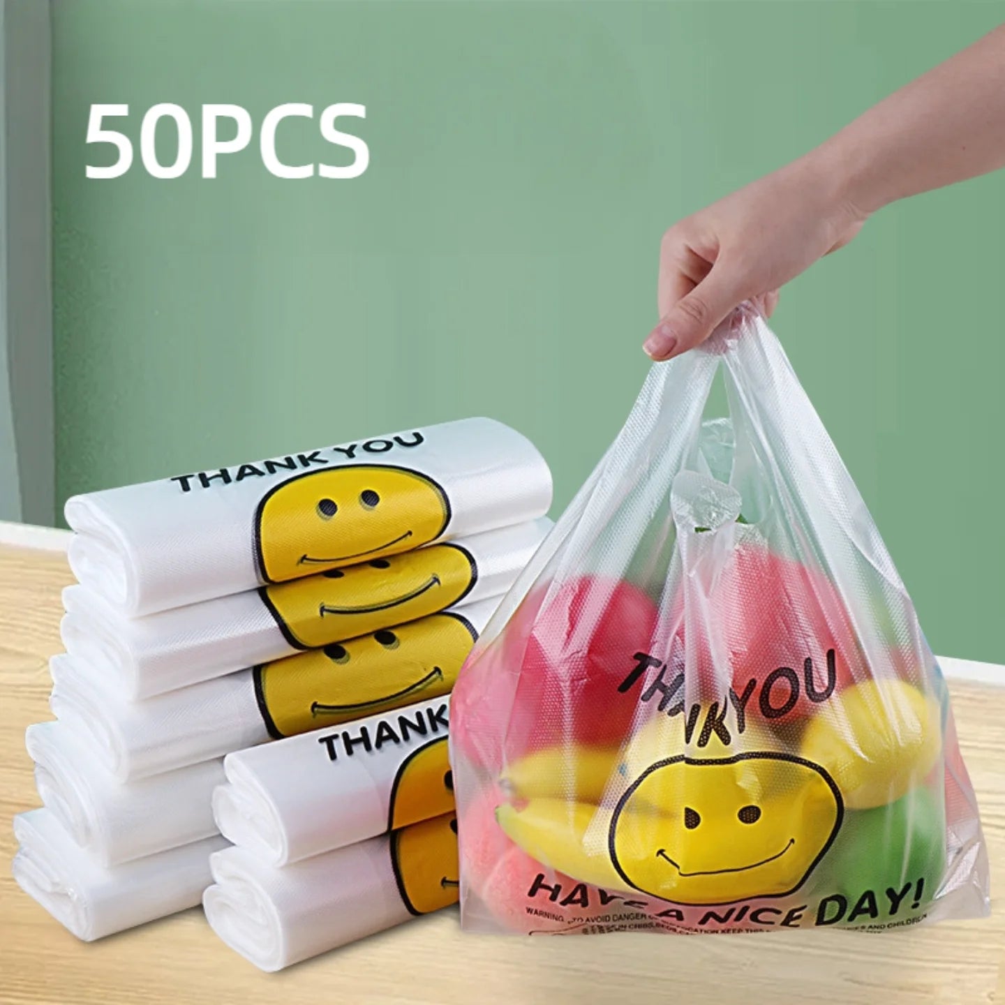 50Pcs Plastic Bag 3 Sizes Food Storage Bags with Handle supermarket Grocery Shopping Useful Shopping Bag Kitchen Storage Basket