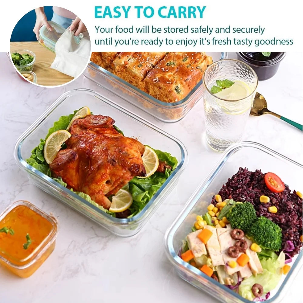 Glass Meal Prep Containers Lunch Box, Food Storage Containers with Locking Lids, Airtight Bento Box, Microwave Oven, Dishwasher