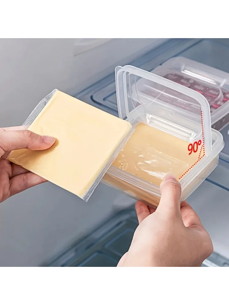 2PC Sliced Cheese Container for Fridge, Clear Plastic Butter Block Cheese Slice Storage Box with Flip Lid for Refrigerator Food