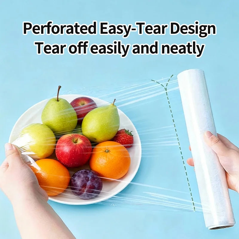 Disposable PE Cling Film With Perforated Cutting Line Extra Thick Strong Clingy Plastic Food Wrap For Refrigerator Fresh Keeping