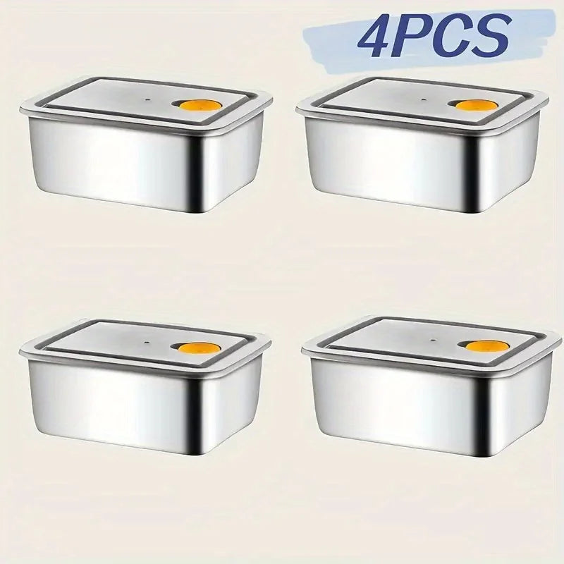 4pc Stainless Steel Food Storage Containers Set - Thickened Leakproof, BPA-Free Stackable for Fridge/Freezer/Pantry Organization