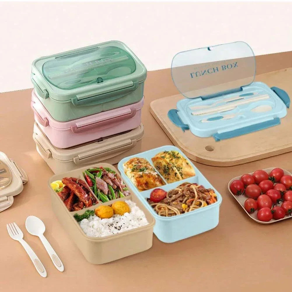 Compartment Lunch Box Portable Kids Students Office Bento Box With Fork and Spoon Microwave Food Storage Container for Picnic