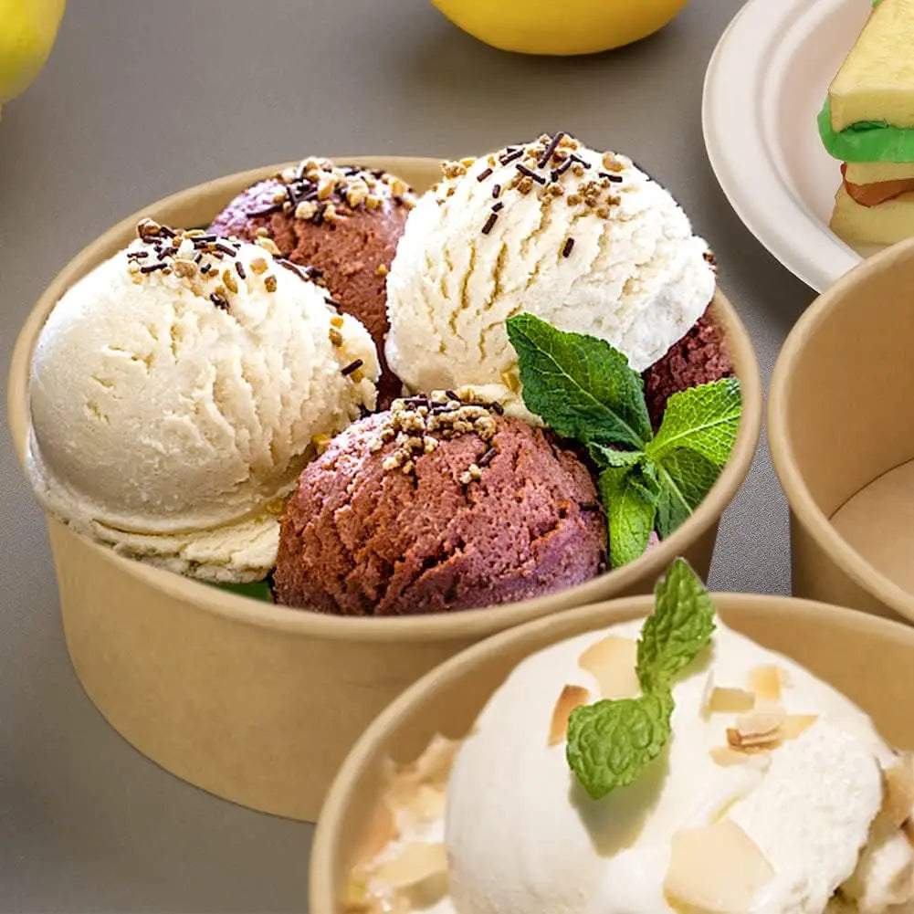 25pcs Disposable Paper Salad Bowls With Transparent Lids, Disposable Round Kraft Paper Food Containers, Party Bowls