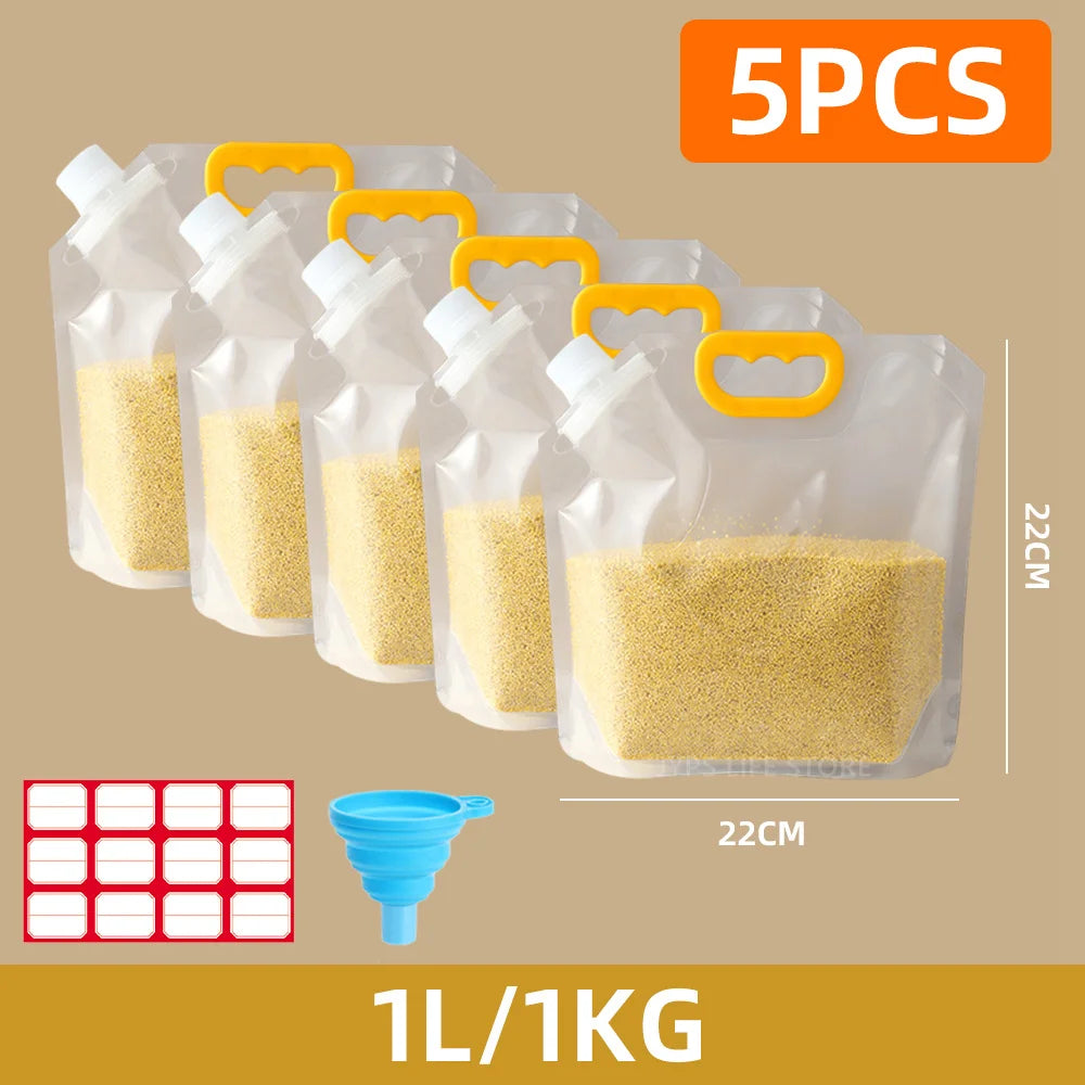 5Pcs Grains Sealed Bag Cereal Containers Moisture-Proof And Insect-Proof Transparent Food Grade Storage Bag Kitchen Organizer
