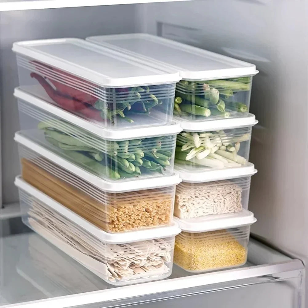 1 Pcs Long Rectangular Food Storage Containers, Plastic Reusable Refrigerator Organizer Boxes Kitchen Accessories