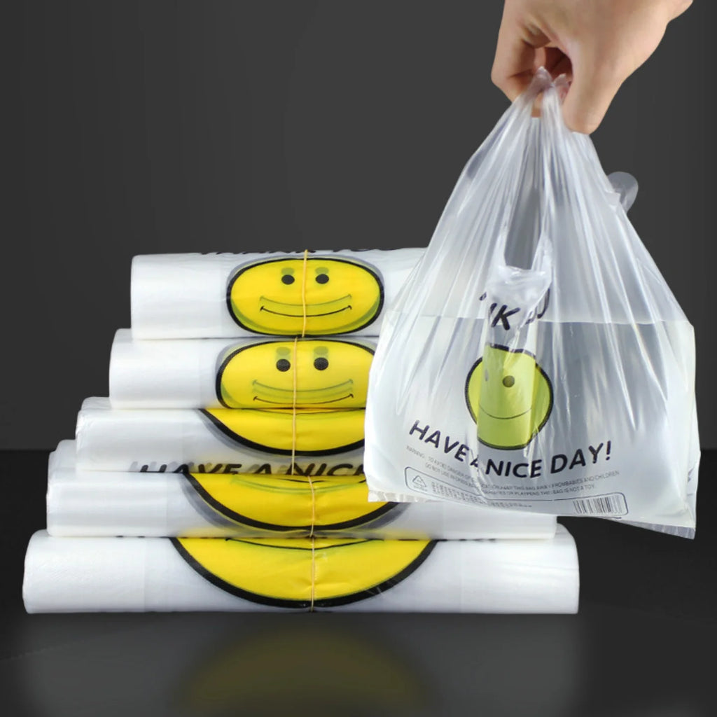 50Pcs Plastic Bag 3 Sizes Food Storage Bags with Handle supermarket Grocery Shopping Useful Shopping Bag Kitchen Storage Basket