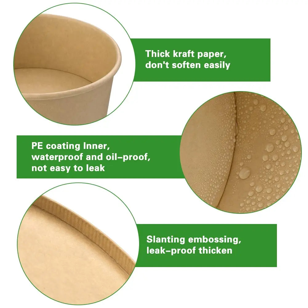 25pcs Disposable Paper Salad Bowls With Transparent Lids, Disposable Round Kraft Paper Food Containers, Party Bowls