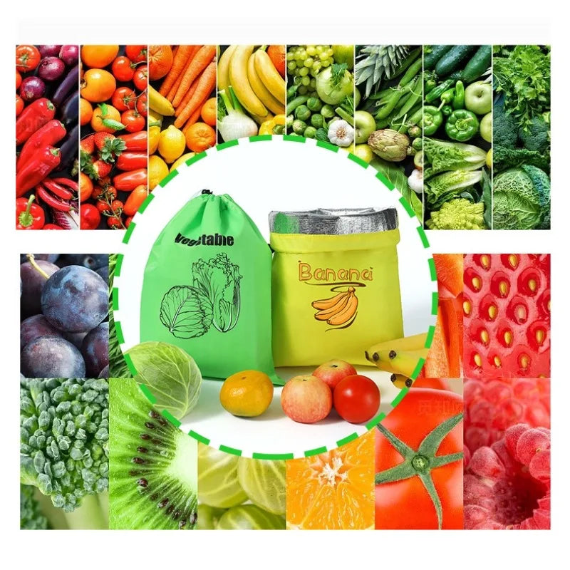 Preservation Storage Bags For Fruits Vegetables Fresh Keeping Reusable Drawstring Banana Bundle Pocket Lettuce Organizer