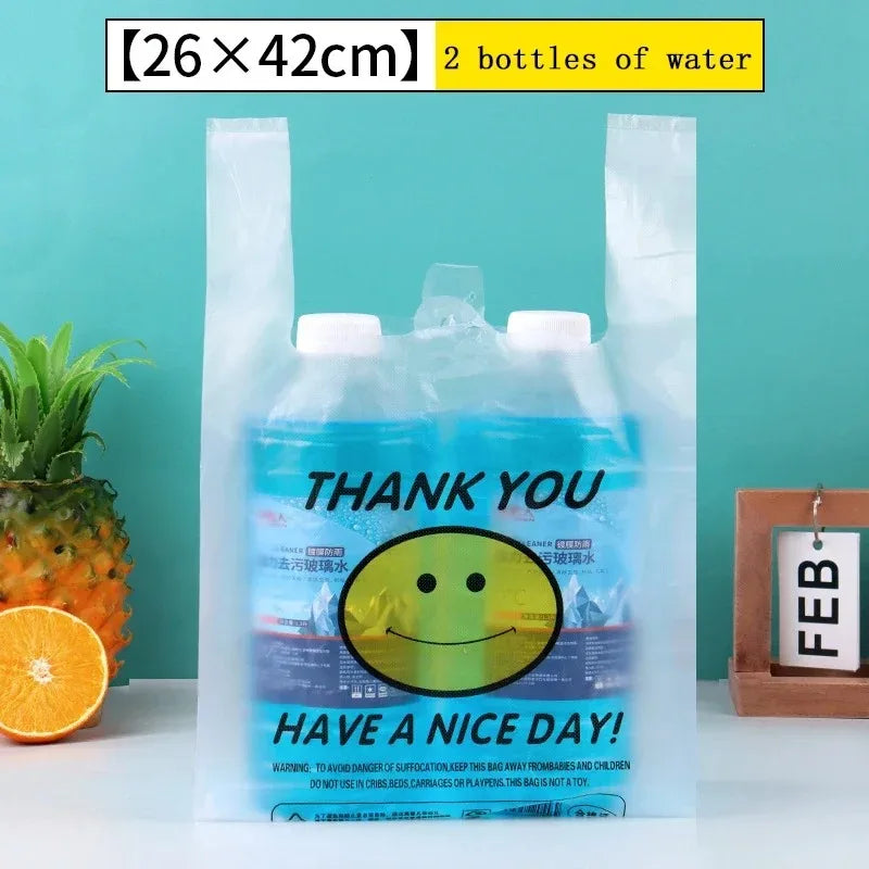 50 Pcs Plastic Bag 3 Sizes Food Storage Bags with Handle supermarket Grocery Shopping Useful Shopping Bag Kitchen Storage Basket