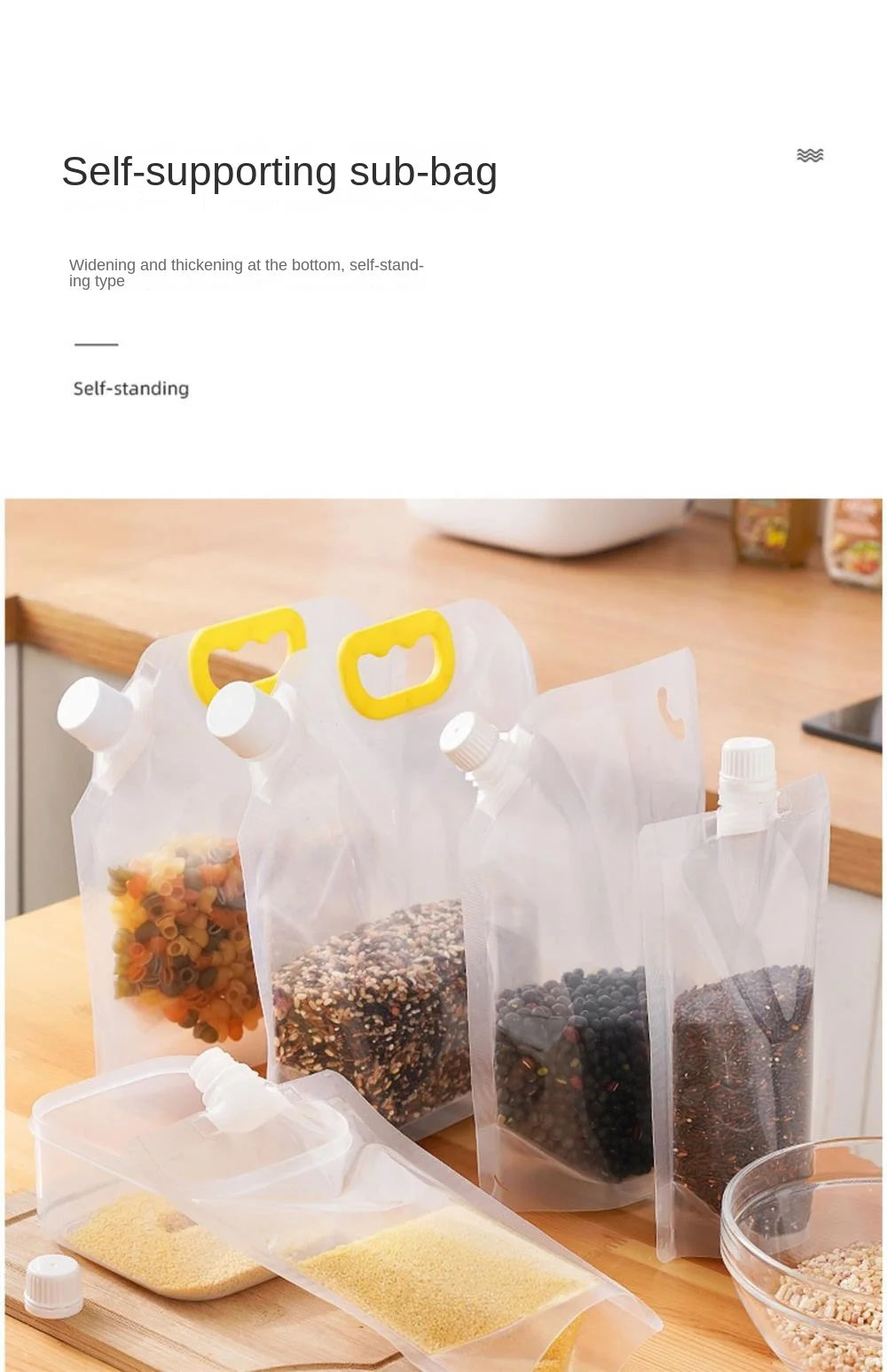 4Pcs Sealed Bags Set Grain Sugar Storage Pouch Kitchen Airtight Containers Bags Food Grade Large Diameter Sealed Pouch Household