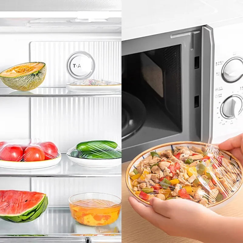 Colorful Disposable Food Cover Dust Food Grade Fresh Lids Elastic Plastic Wrap Shower Cap Fruit Food Cover Fresh Keeping Bag