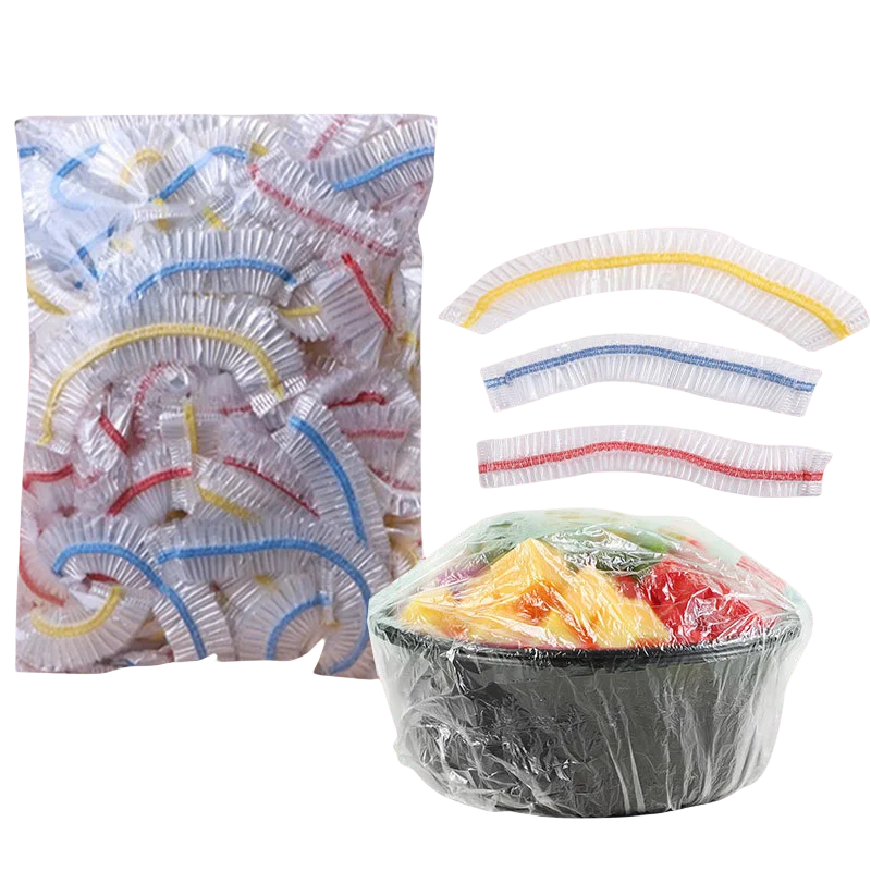 Colorful Disposable Food Cover Dust Food Grade Fresh Lids Elastic Plastic Wrap Shower Cap Fruit Food Cover Fresh Keeping Bag