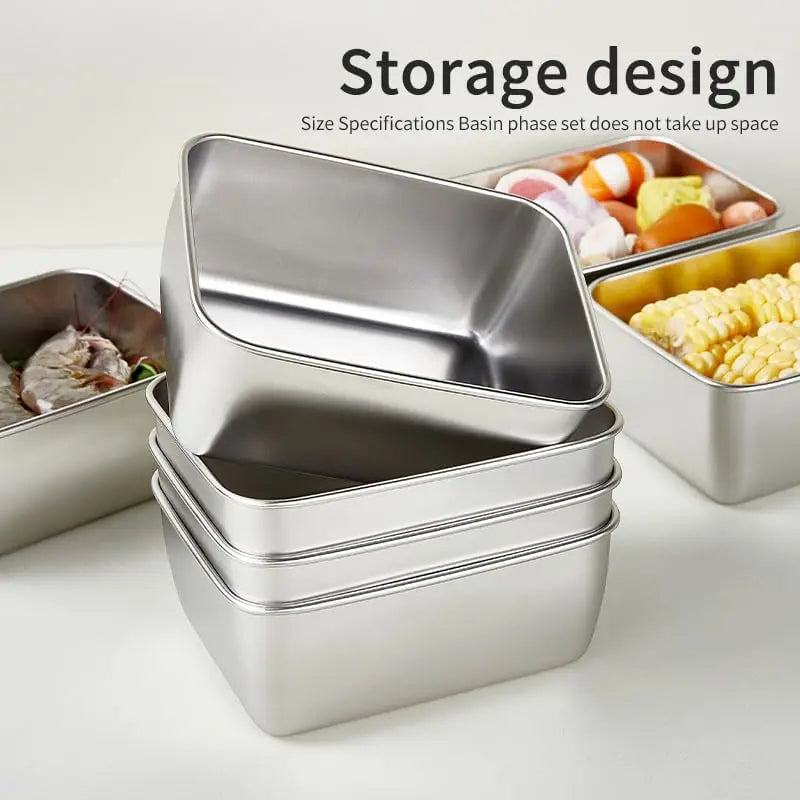 Stainless Steel Food Container with Cover Small Thicken Fresh-keep Food Fruit Lid Sealed Storage Box  Kitchen Fridge Organizer