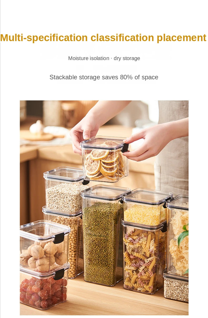 Sealed plastic food storage box cereal candy Dried jars with lid fridge storageTank containers household items kitchen organizer