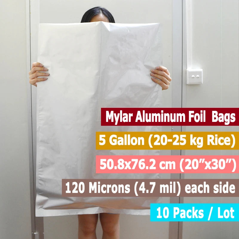 10 Packs 5 Gallons Mylar Bags Aluminum Foil For Food Long Term Storage Moisture-proof,Air Tightness