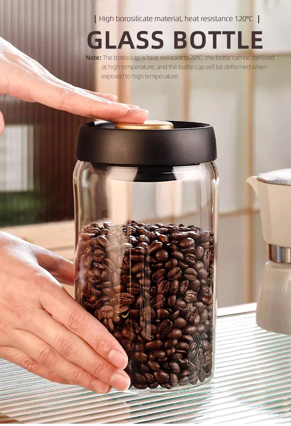 Vacuum Sealed Jar Coffee Bean Storage Bottle Kitchen Food Grain Tea Glass Jar Fresh Storage Jar Kitchen Accessories