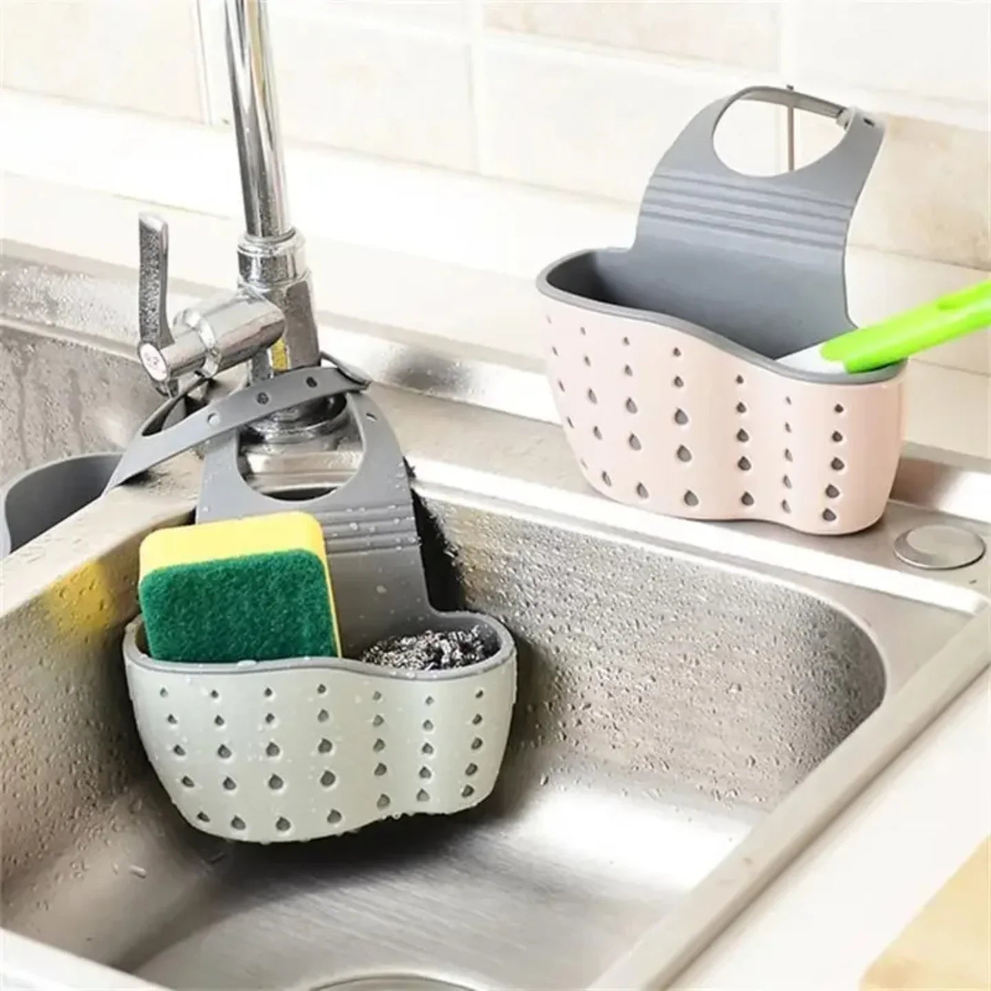 Home Storage Drain Basket Kitchen Sink Holder Adjustable Soap Sponge Shlf Hanging Drain Basket Bag Kitchen Accessories