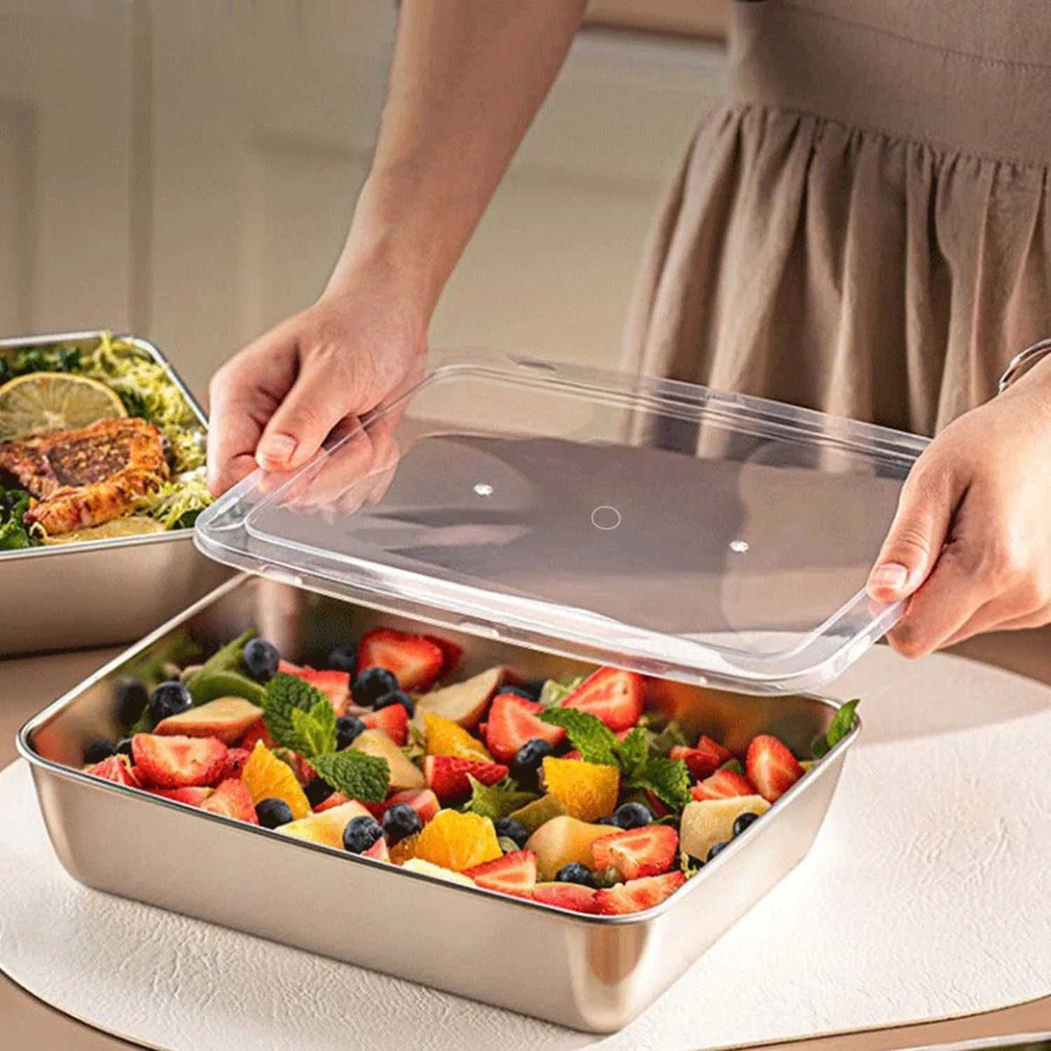 6pcs Stainless Steel Food Storage Container Large Capacity Suitable for Vegetables Fruits Fresh Meat and Various Foods
