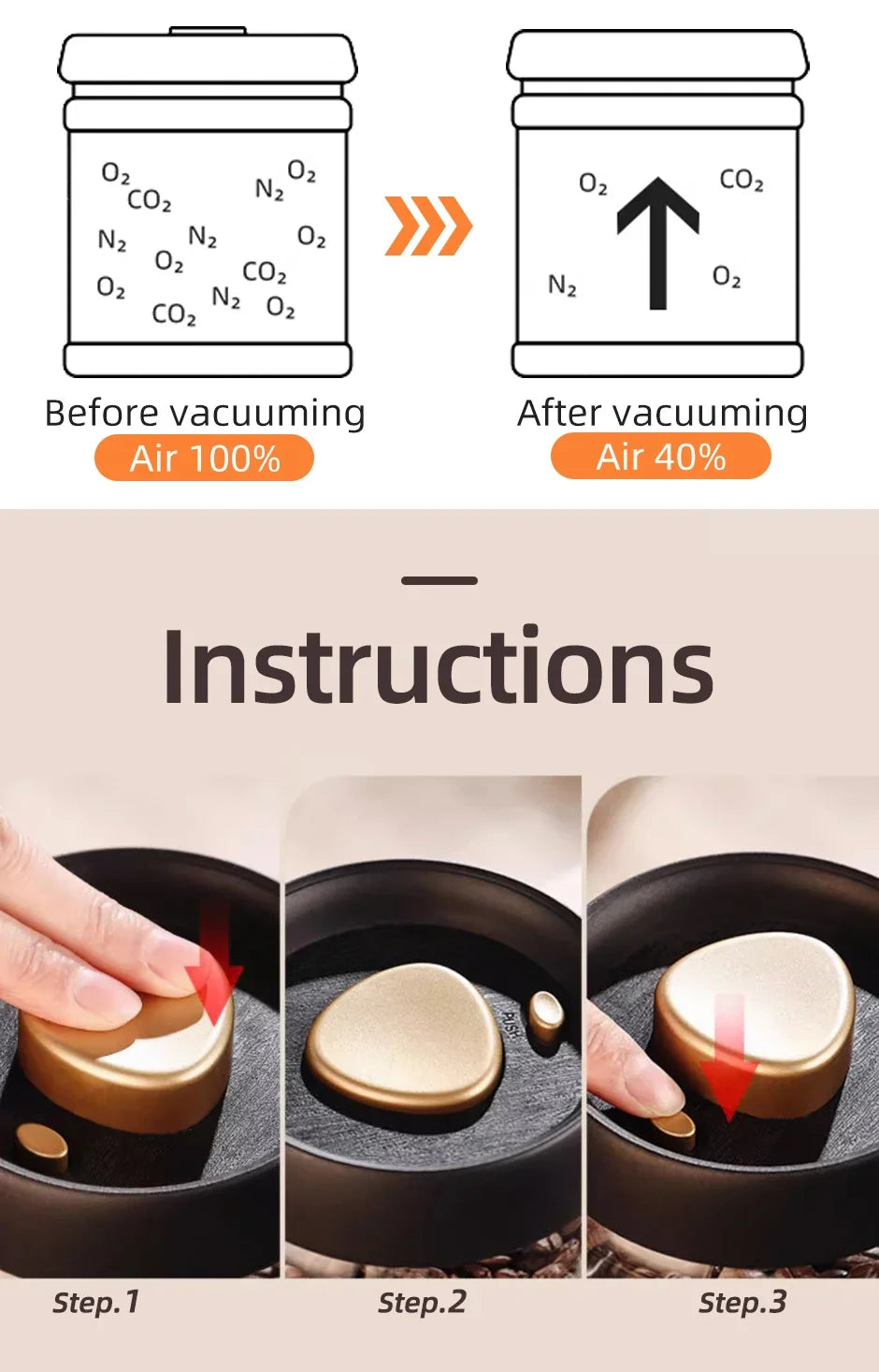 Vacuum Sealed Jar Coffee Bean Storage Bottle Kitchen Food Grain Tea Glass Jar Fresh Storage Jar Kitchen Accessories