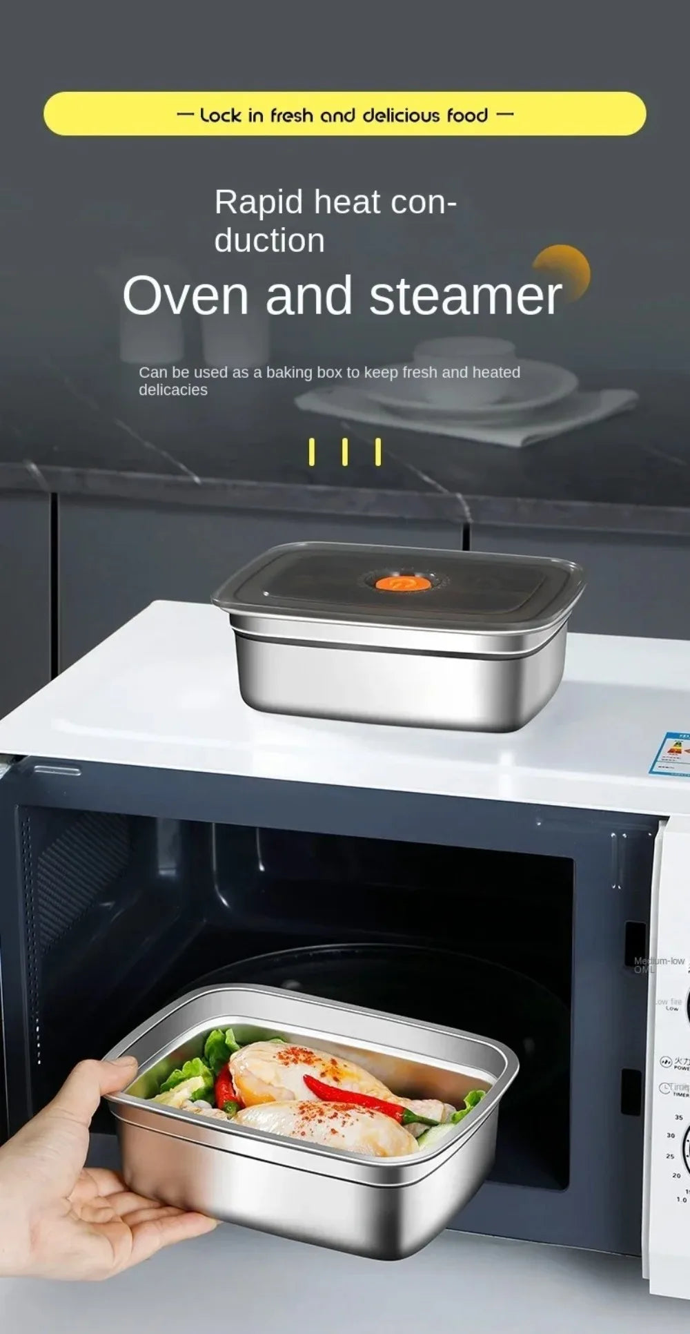 Stainless Steel Camping Lunch Box Sealed Leak-proof Bento Box Microwave Suitable Large Capacity Refrigerator Freezer Storage Box