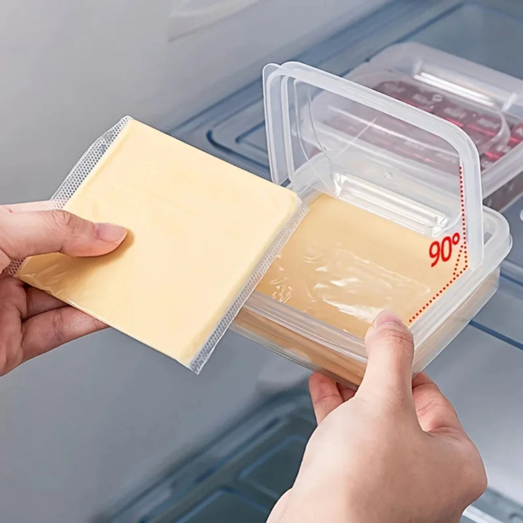 2PC Sliced Cheese Container for Fridge, Clear Plastic Butter Block Cheese Slice Storage Box with Flip Lid for Refrigerator Food