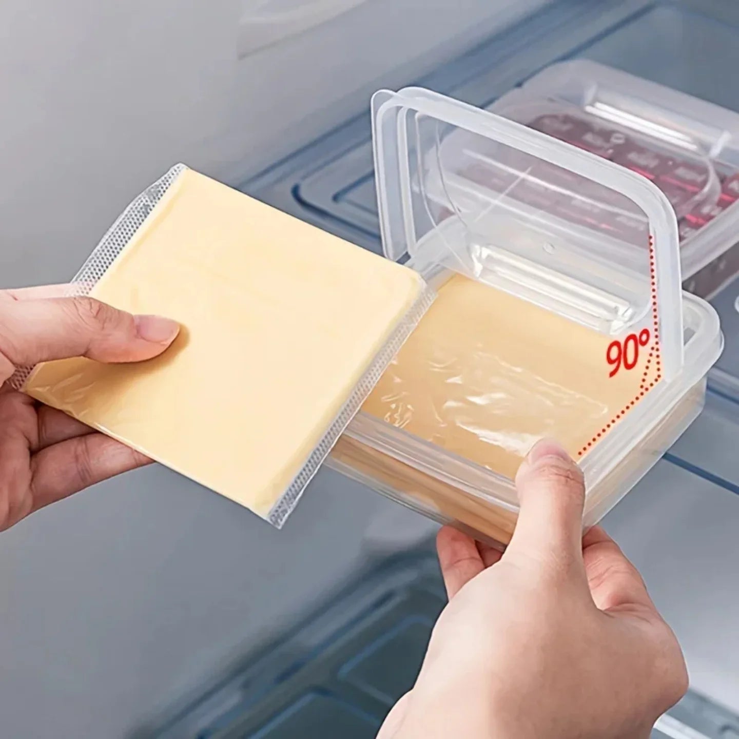 2PC Sliced Cheese Container for Fridge, Clear Plastic Butter Block Cheese Slice Storage Box with Flip Lid for Refrigerator Food