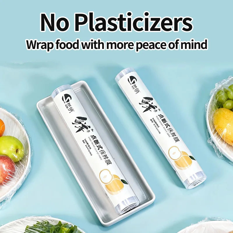 Disposable PE Cling Film With Perforated Cutting Line Extra Thick Strong Clingy Plastic Food Wrap For Refrigerator Fresh Keeping