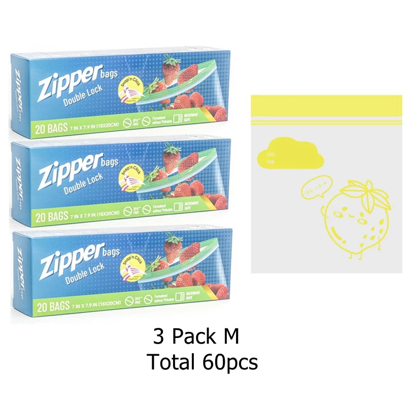 2 Pack Snack and Sandwich Bags Clear Storage Bag with Zip Mini Medium Food Storage Bag Freezer Camping Kitchen Fresh Keeping Bag