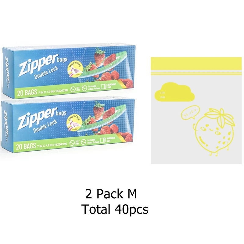 2 Pack Snack and Sandwich Bags Clear Storage Bag with Zip Mini Medium Food Storage Bag Freezer Camping Kitchen Fresh Keeping Bag