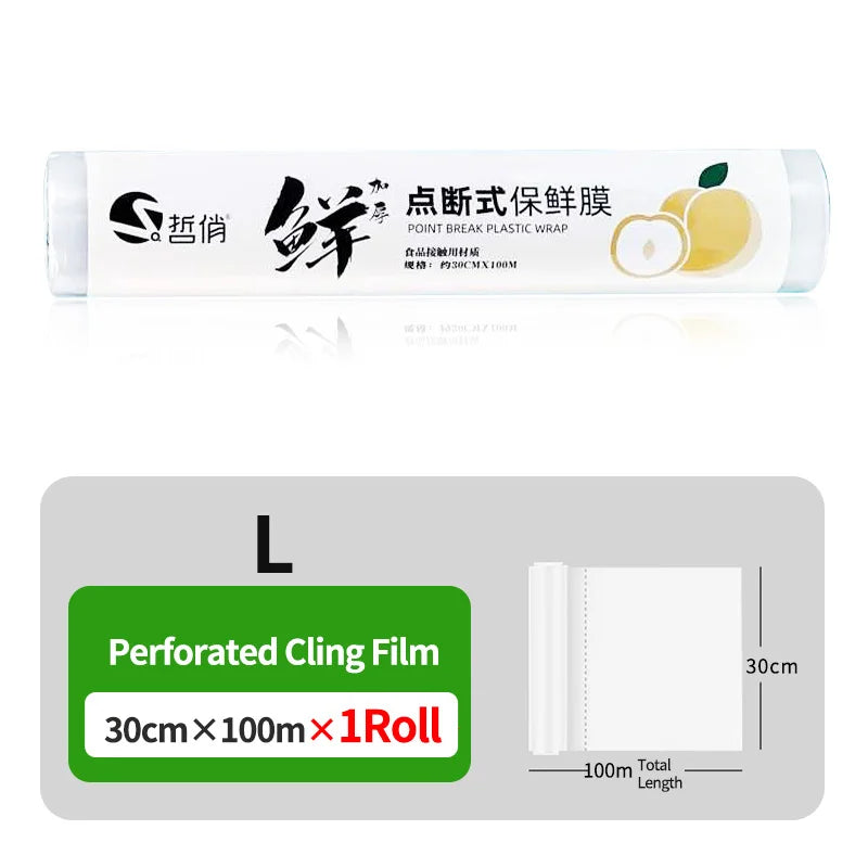 Disposable PE Cling Film With Perforated Cutting Line Extra Thick Strong Clingy Plastic Food Wrap For Refrigerator Fresh Keeping