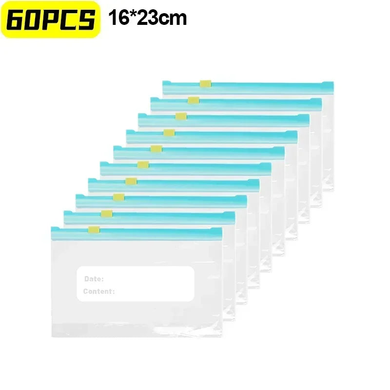 3 Sizes Reusable Food Storage Bags Kitchen Refrigerator Fruit Vegetable Meat Sealed Zip Bag Household Plastic Sealing Containers