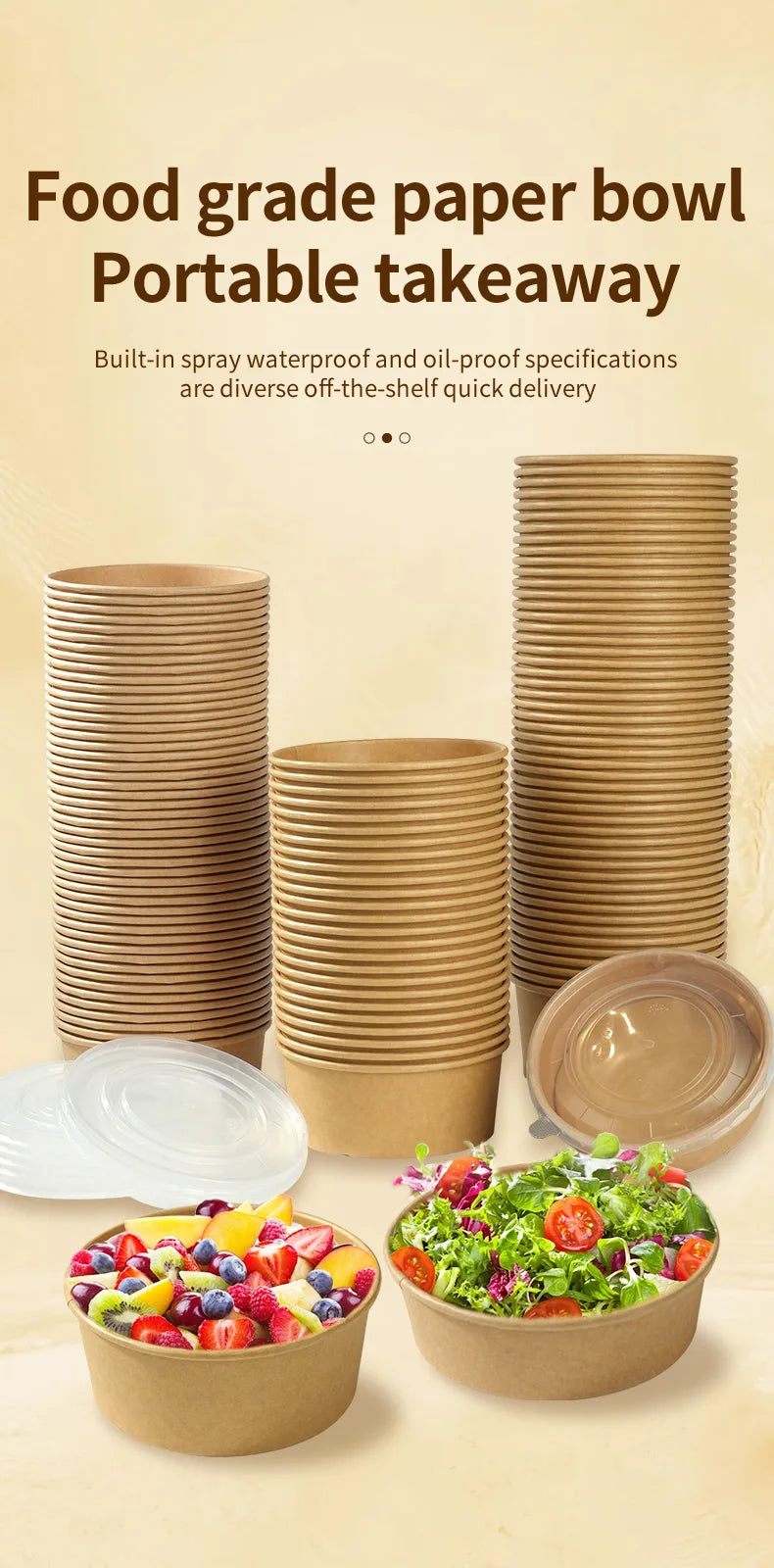 25pcs Disposable Paper Salad Bowls With Transparent Lids, Disposable Round Kraft Paper Food Containers, Party Bowls