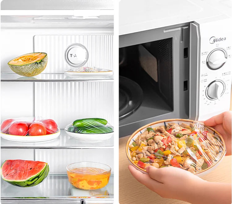 Colorful Disposable Food Cover Dust Food Grade Fresh Lids Elastic Plastic Wrap Shower Cap Fruit Food Cover Fresh Keeping Bag