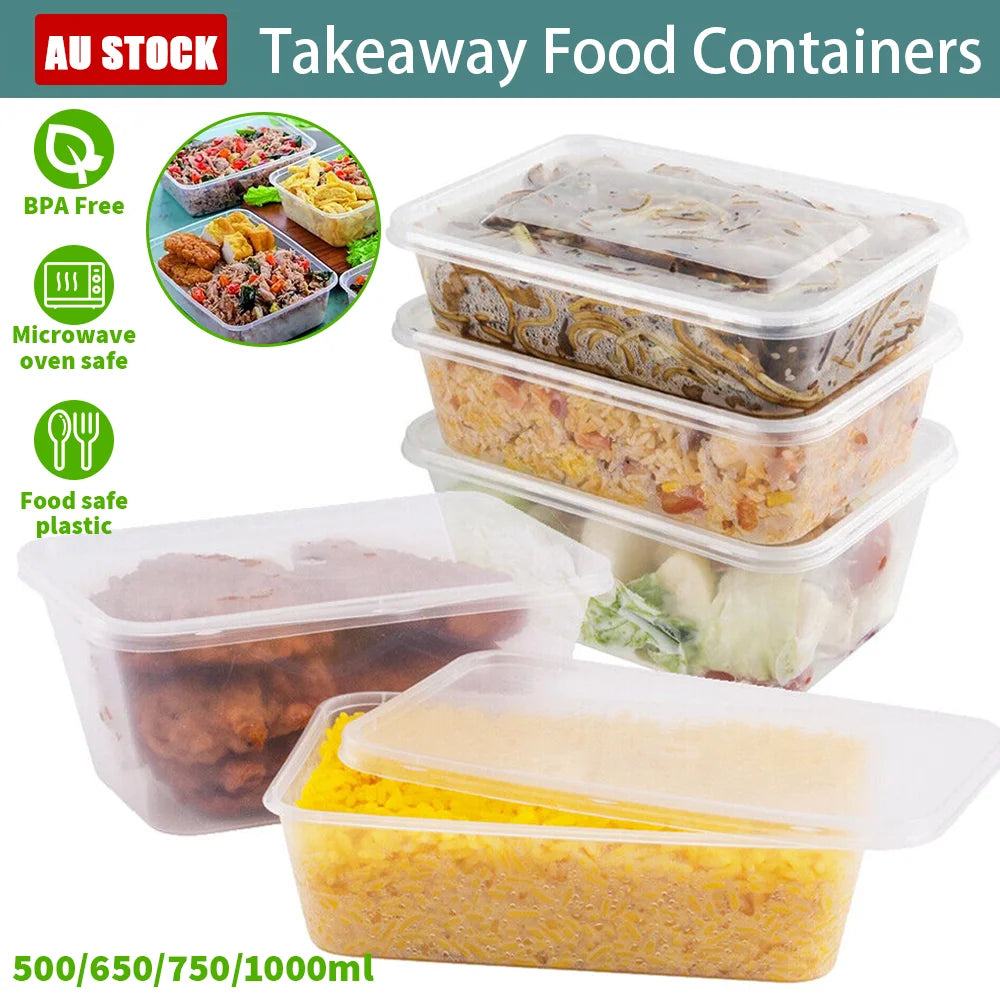 Reusable Takeaway Food Containers Plastic Rectangular 500ml 650ml 750ml 1000ml disposable containers, clear reusable lunch box