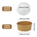 25pcs Disposable Paper Salad Bowls With Transparent Lids, Disposable Round Kraft Paper Food Containers, Party Bowls