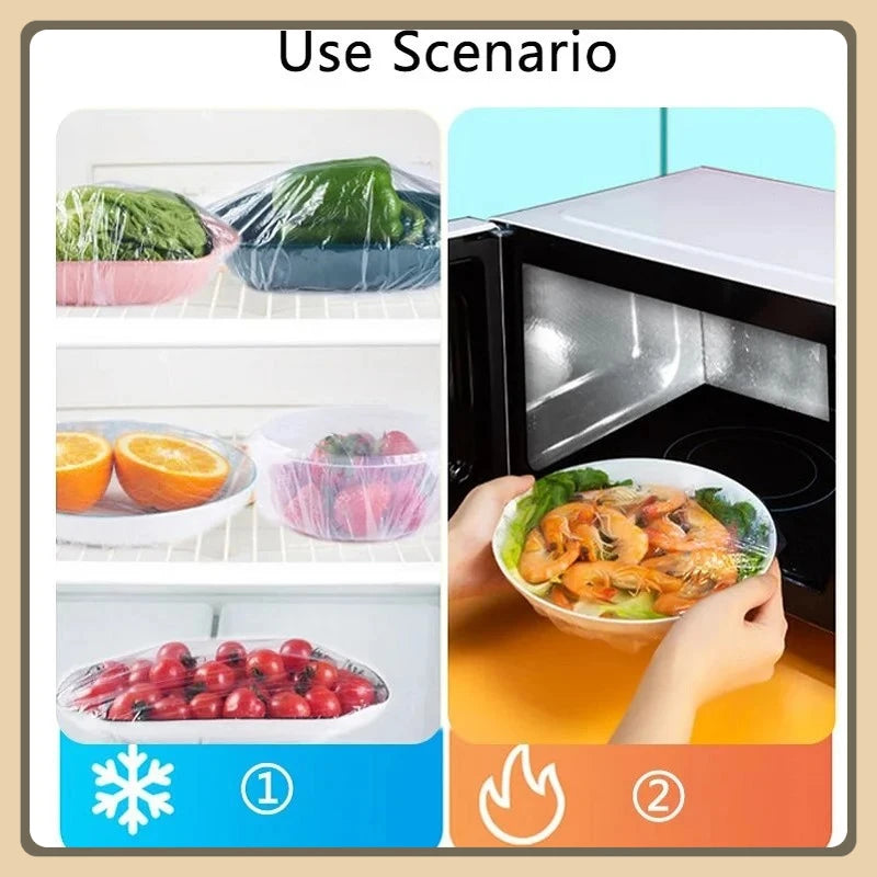 Colorful Disposable Food Cover Dust Food Grade Fresh Lids Elastic Plastic Wrap Shower Cap Fruit Food Cover Fresh Keeping Bag