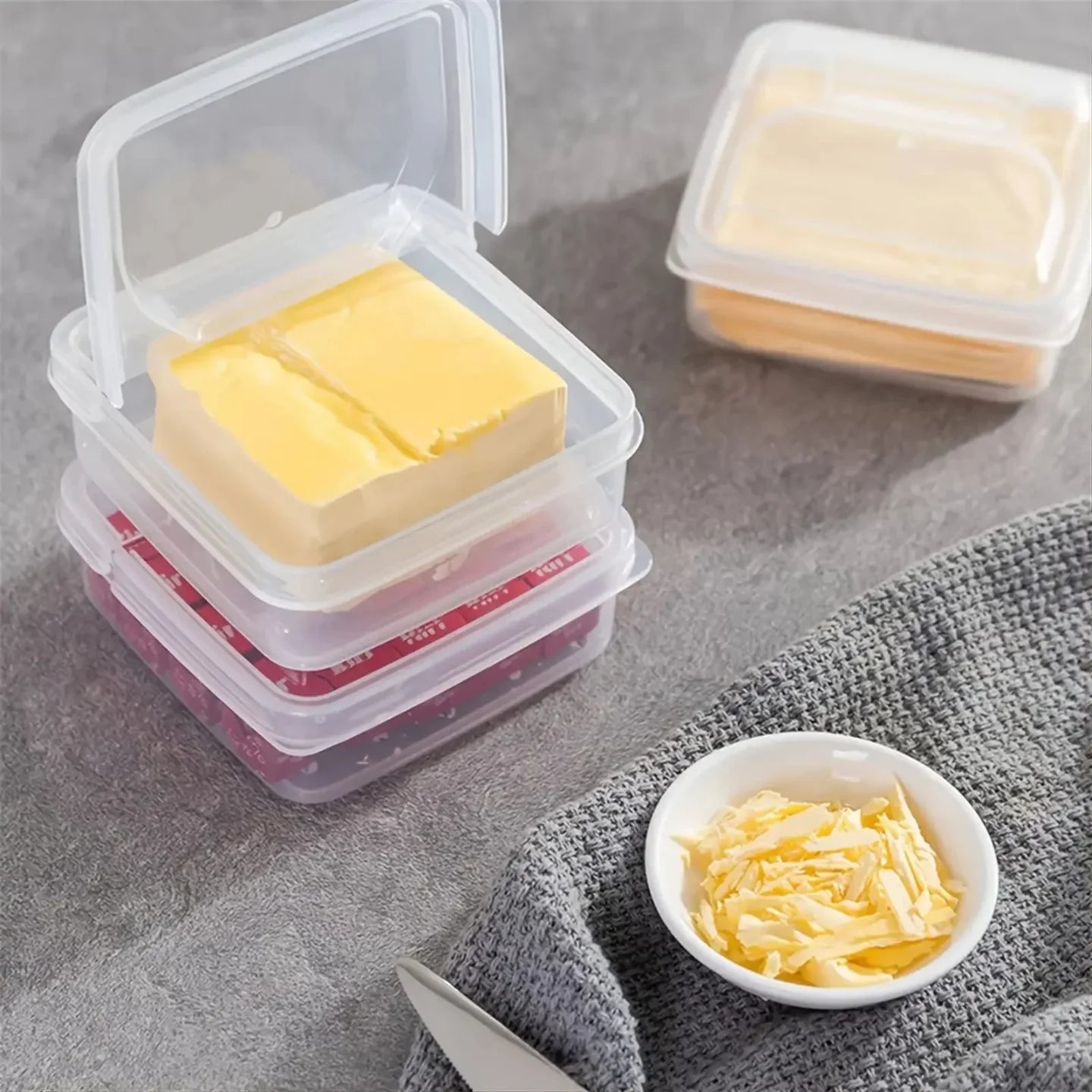 2PC Sliced Cheese Container for Fridge, Clear Plastic Butter Block Cheese Slice Storage Box with Flip Lid for Refrigerator Food