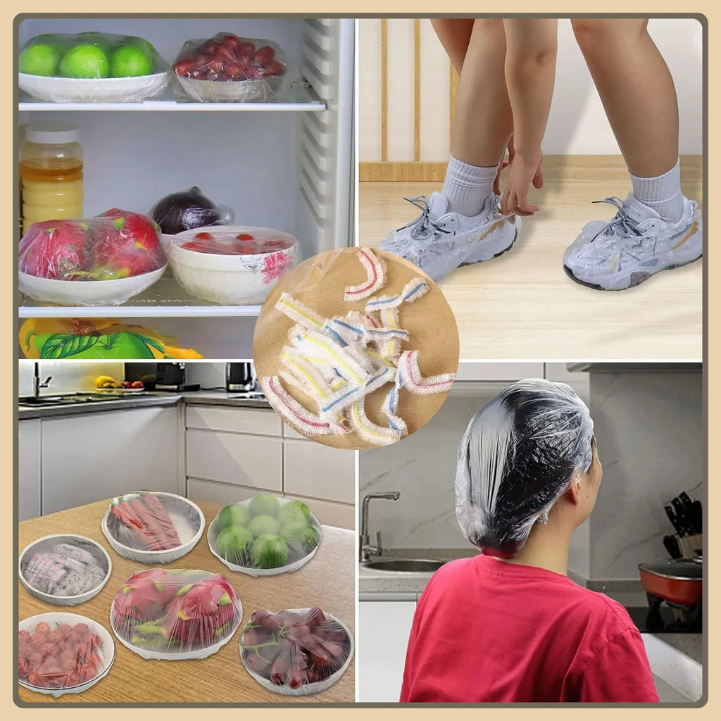 Colorful Disposable Food Cover Dust Food Grade Fresh Lids Elastic Plastic Wrap Shower Cap Fruit Food Cover Fresh Keeping Bag